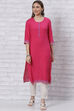 Pink LIVA Straight Kurta image number 2